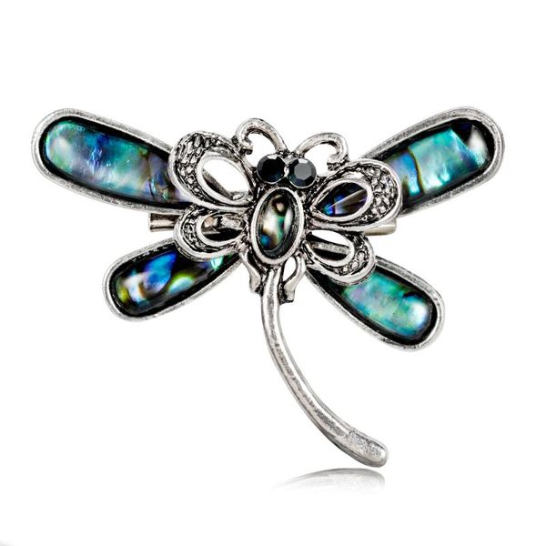 

shell rhinestone 48*36 mm animal women dragonfly brooch pin, Gray