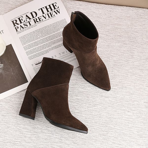 

female genuine leather plus size 22-26.5 inches long feet ankle length boots pointed beside zipper women's winter shoes tu0t, Black