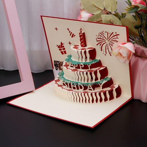 

3d up greeting card happy birthday cake music led postcard with envelope new l5ye
