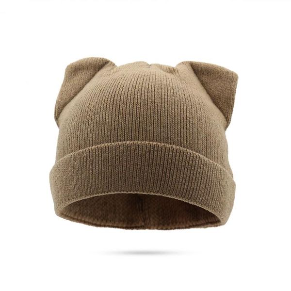 

beanie/skull caps warm winter hat for women solid knitted cotton cat ears hats skullies female beanies bonnet femme 4 colors, Blue;gray