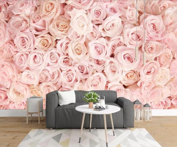 

custom 3d mural wallpaper fresh pink rose light flower decoration background wall