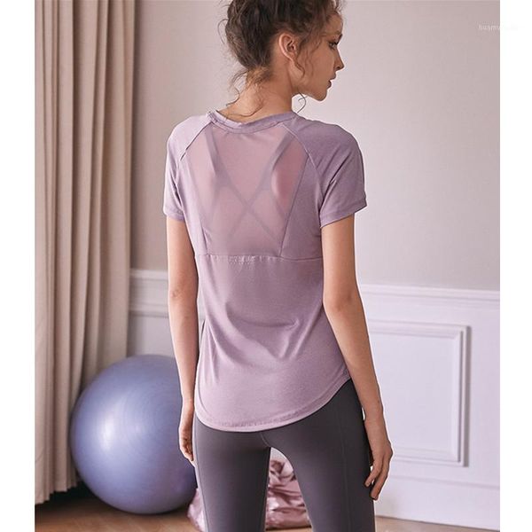 

2020 summer new women's sports short sleeve t shirt workout running t-shirt women quick dry yoga shirt mesh patchwork ftness, White;red