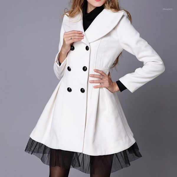 

sagace new design women flare double breasted trench jacket ladies long lapel outwear peacoat solid color slim it girls coat1, Black