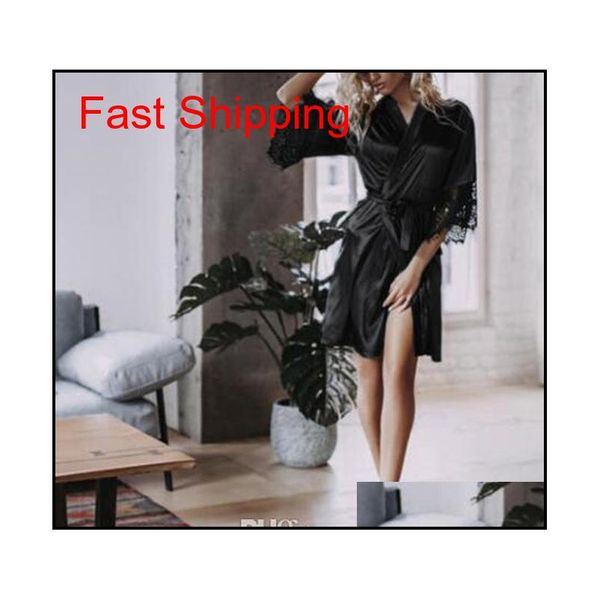 

2020 new lingerie transparan summer women's ladies bath robe kimono robe satin silk lace night wea jllafd sinabag