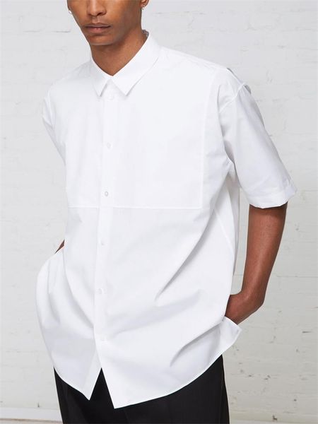 

men's casual shirts nordic cotton tank white short sleeve pointed collar shirt, White;black