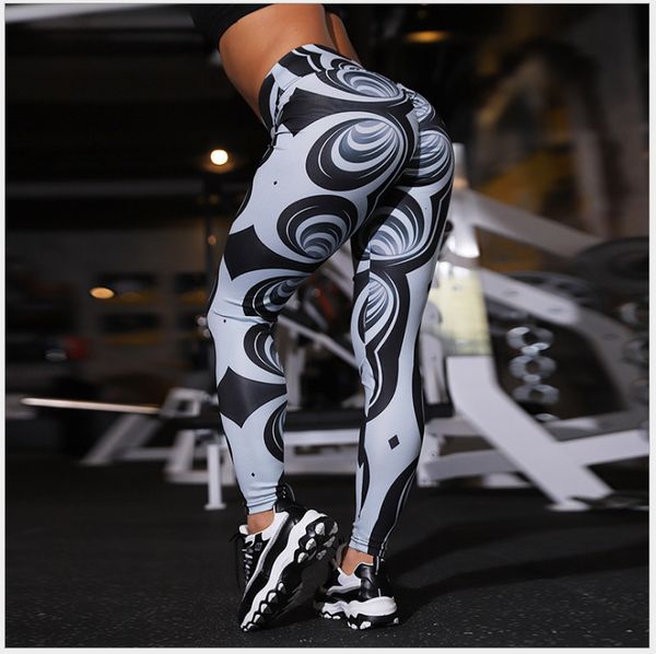 

women's fashion popular pattern digital printing yoga pants fitness bottoming exercise women, Black