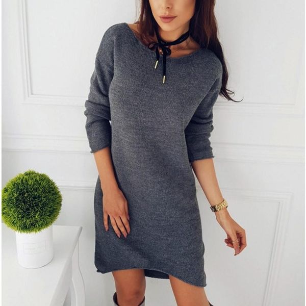 

sweater dress 2021 autumn winter casual long sleeve women pullover the neck mujer jumper nov0130 party dresses, Black;gray
