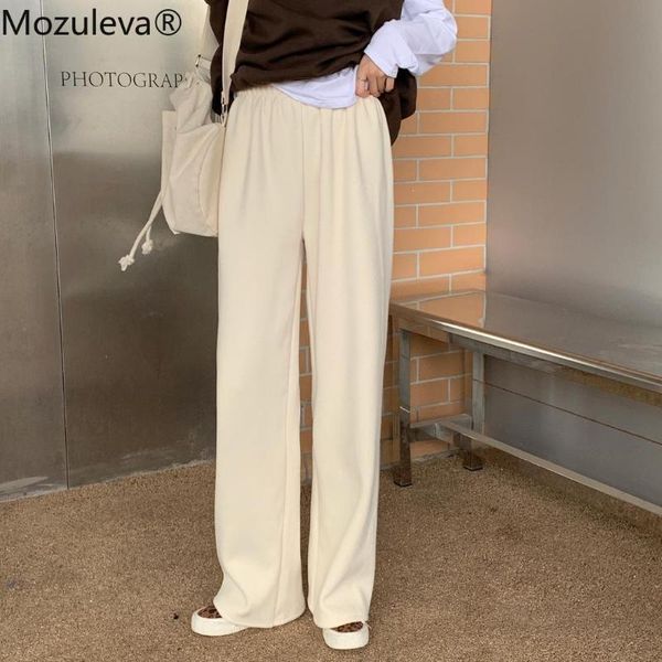 

mozuleva 2021 spring winter loose elastic waist women straight leg knitted pant ladies casual sweater trouser floor-length pants, Black;white
