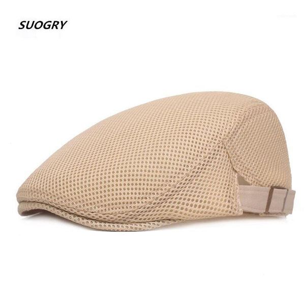 

suogry summer men women casual beret hat lvy flat cap cabbie newsboy style gatsby hat adjustadle breathable boina mesh caps1, Blue;gray
