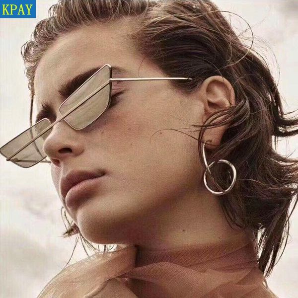 

sunglasses 2021 metal fashion modern cat eye style slim women street cool brand design sun glasses oculos de so, White;black
