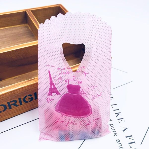 

pink skirt tow small plastic handle bag lot 9x15cm jewelry cosmetic packaging plastic gift bags with handle for boutique1