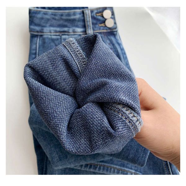 

soft jeans with velvety high waisted super thin loose in autumn and winter 2020, Blue