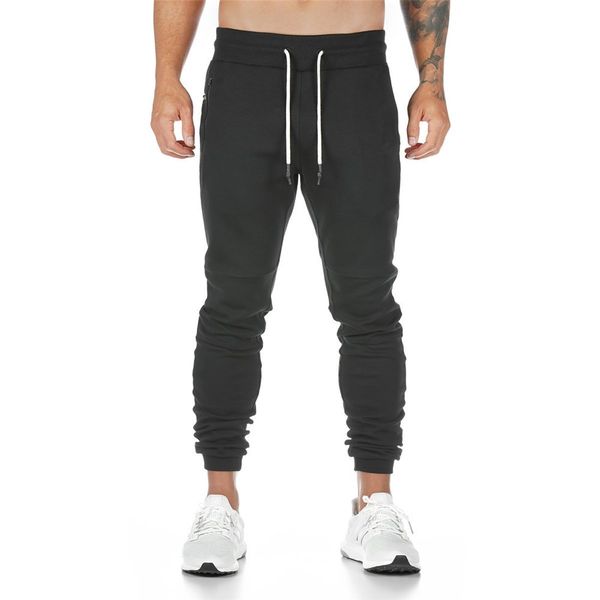 

joggers sweatpants mens slim casual pants solid color gyms workout cotton sportswear autumn male fitness crossfit track pants t200422, Black