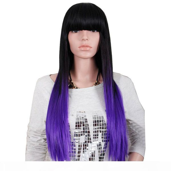 

gt;&gt;&gt;new fashion women ladies natural silky straight long hair neat bangs girls cosplay wig, Black;brown