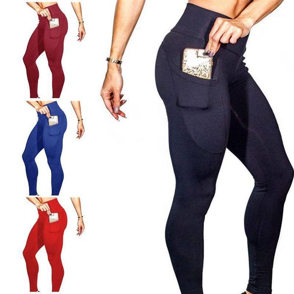 

yoga outfits oga pants women pocket design sports legging high elastic jogging workout running leggings female gym tights cyf1161, White;red