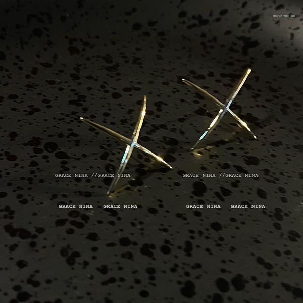 

minimalist girl birthday gift korean gold color atmospheric cross stud earrings for fashion women chic jewelry wholesale1, Golden;silver