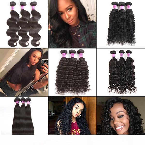 

brazilian virgin hair straight body water deep wave kinky curly 100% unprocessed human hair weave bundles remy hair extensions wefts, Black