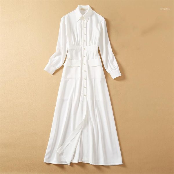 

women long dress 2021 runway spring autumn turn-down collar long sleeves elegant shirt dresses vestidos np1297mf1, Black;gray