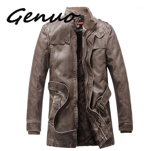 

men's fur & faux genuo fashion brand winter men leather coats trend mens pu jacket coat male long section jackets1, Black