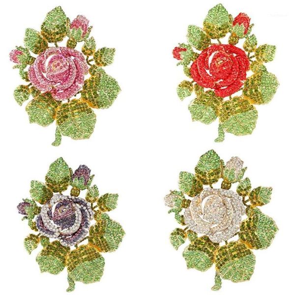 

gorgeous wedding big rose flower brooch pin austrian crystal rose plant flower occasion lapel pin broach1, Gray