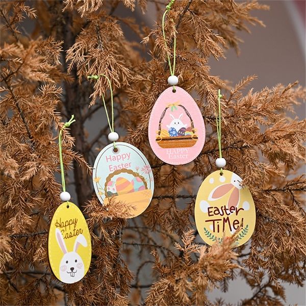 

happy easter rabbit cartoon eggshell chick pendants wooden craft ornament wood hanging pendants cute bunny easter decoration party g12006