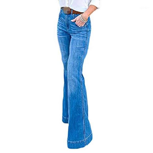 

women's jeans women fashion high waisted plus size slim cotton flared jean rise bootcut denim washed pants for xs-4xl1, Blue