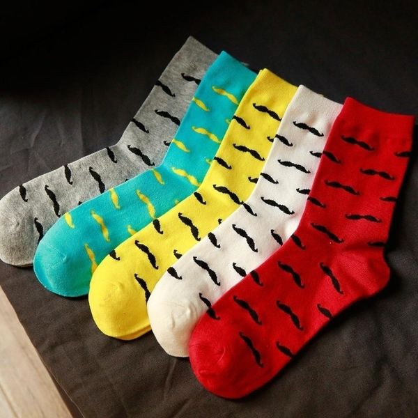 

men socks casual pure cotton beard pattern tube socks men fashion solid color funny happy socks 2019 wmtnon, Black