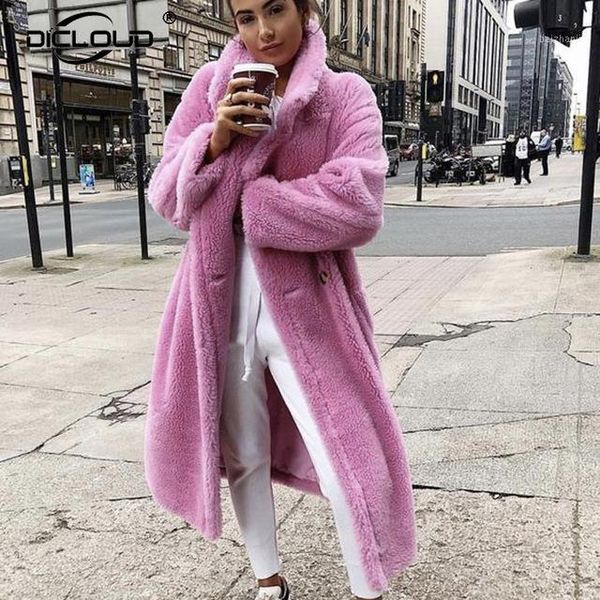

2019 faux lambswool fur coats long teddy bear jacket coat winter warm oversized outerwear women thick overcoat1, Black
