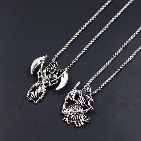 

devils skeleton necklaces accessories pendent alloy chain gifts for man punk jewelry, Silver