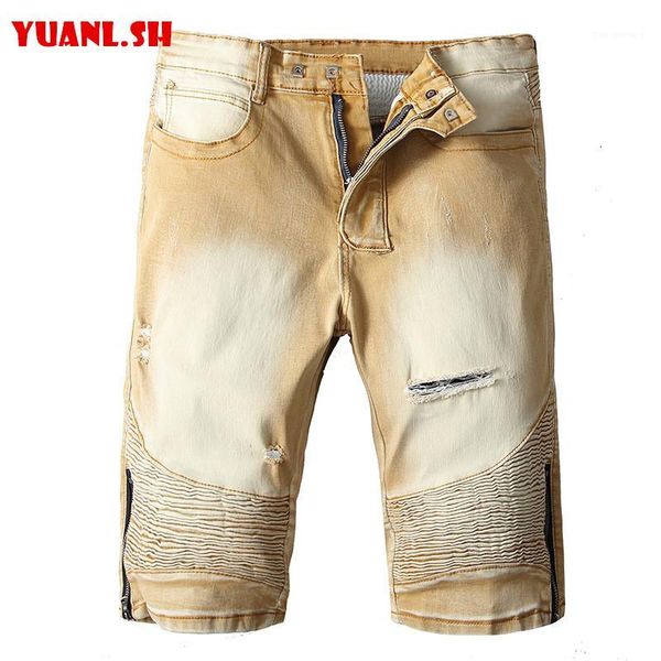 

2020 summer ripped biker shorts masculino jeans khaki blue slim fit bermuda homme stretch denim shorts male brand clothes1