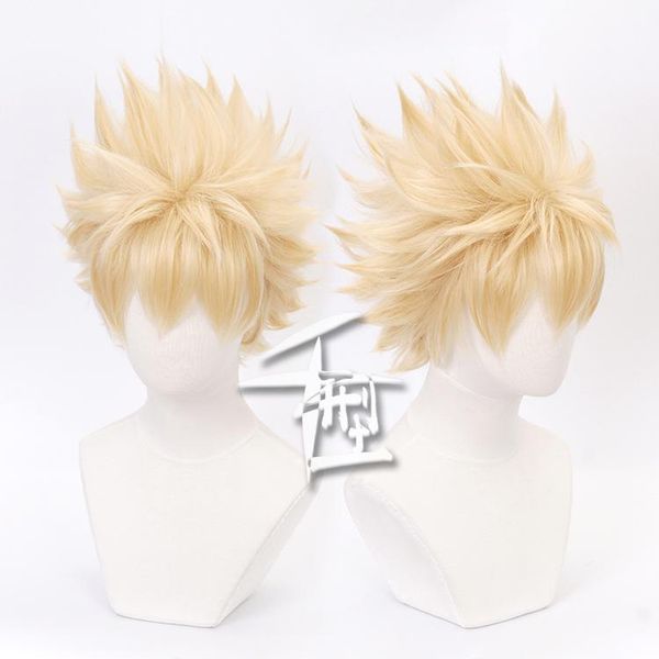 

anime costumes my hero academia baku no bakugou katsuki bakugo wigs short linen blonde heat resistant cosplay costume wig + cap, Black