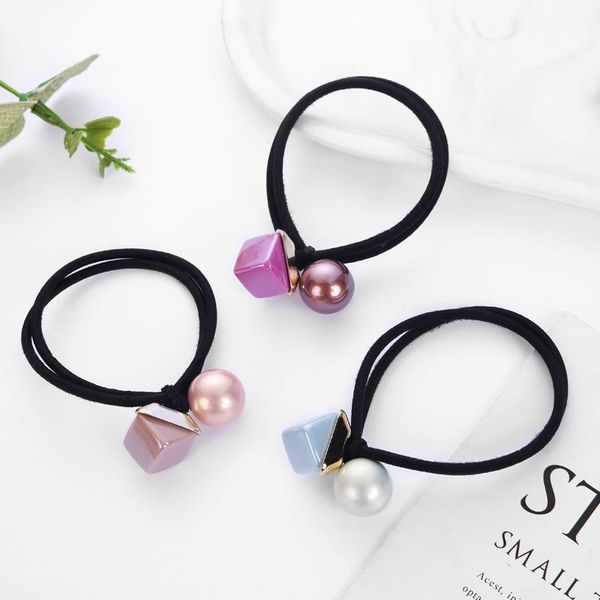 

hair accessories cute square round ball beads ring rope candy headband scrunchie female elastic rubber band for women girls1, Slivery;white