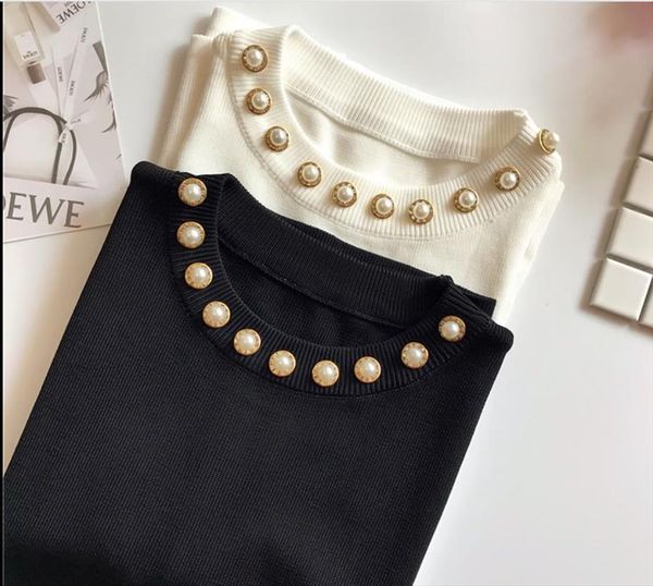 

2019 women girl summer sleeveless t shirt o neck beading knitted tank sweaters cute outwear tees, White