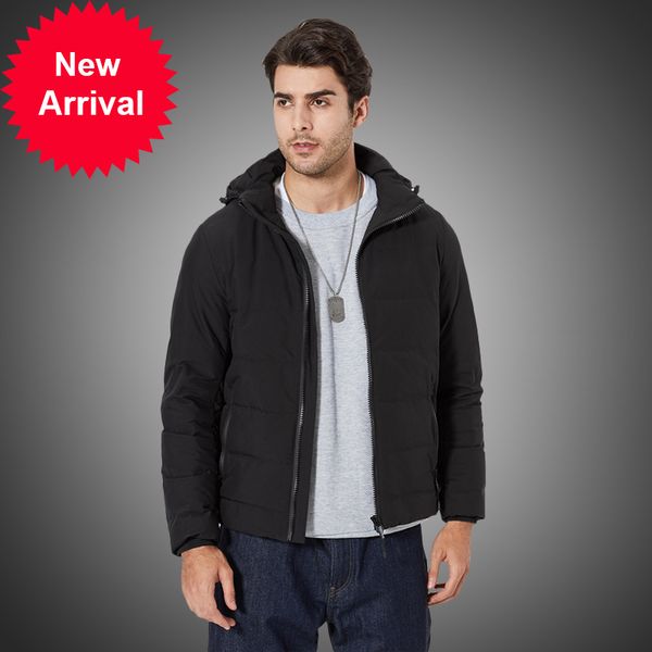

white men thick jackets warm winter cotton hoodie thicken duck down parka thin casual coat with pockets, Black