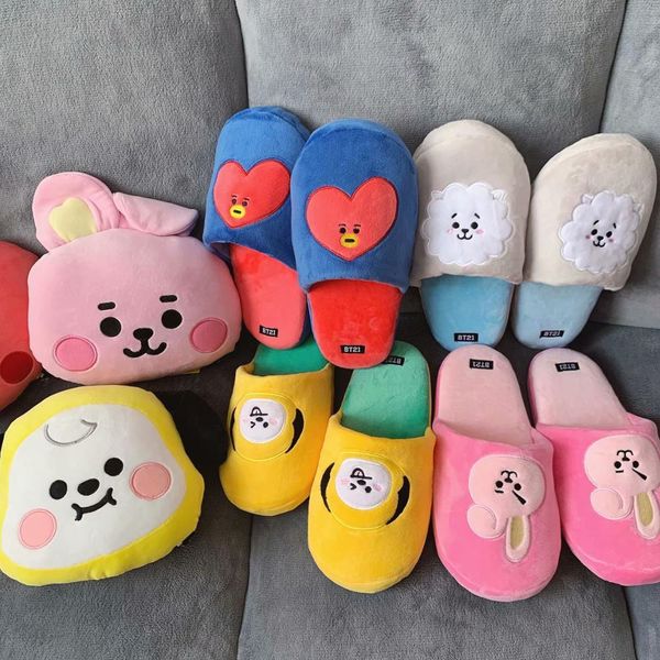 

home soft slippers women cute cartoon keep warm winter plush ladies girls flat shoes indoor female tata koya chimmy cooky meng y1202, Black