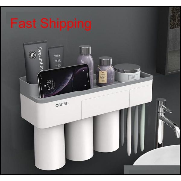 

magnetic toothbrush holder with toothpaste squeezer with cups for 2/3persons in bathroom storage rack nail qylxjz bdesports