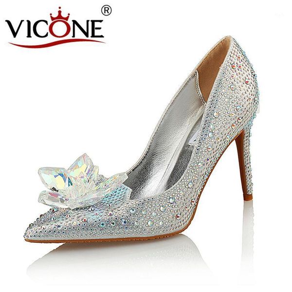 

dress shoes vicone women summer pointed toe wedding party crystal sweet elegant fashion heels v3200011, Black