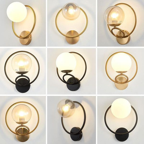 

unique creative metal glass ball wall lamp led wall lights for passage corridor bedroom bedside lamp1
