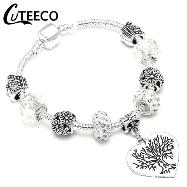 

cuteeco tree of life pendant charm bracelet white crystal women bracelets silver plated snake chain jewelry pulseras couple gift, Golden;silver