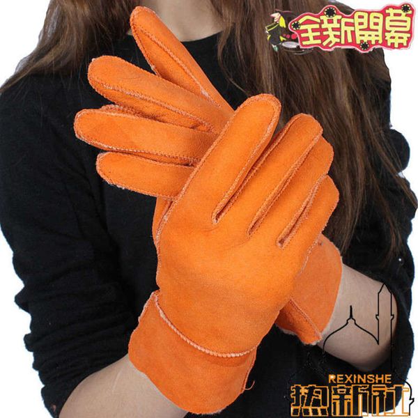 

wool xinjiang gloves integrated fur quality wind proof warm gloves fur integrated thickened women' gloves, Blue;gray