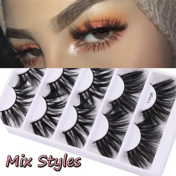 

5pairs 3d faux mink hair false eyelashes 25mm natural long wispies lashes handmade cruelty-criss-cross eyelashes extension