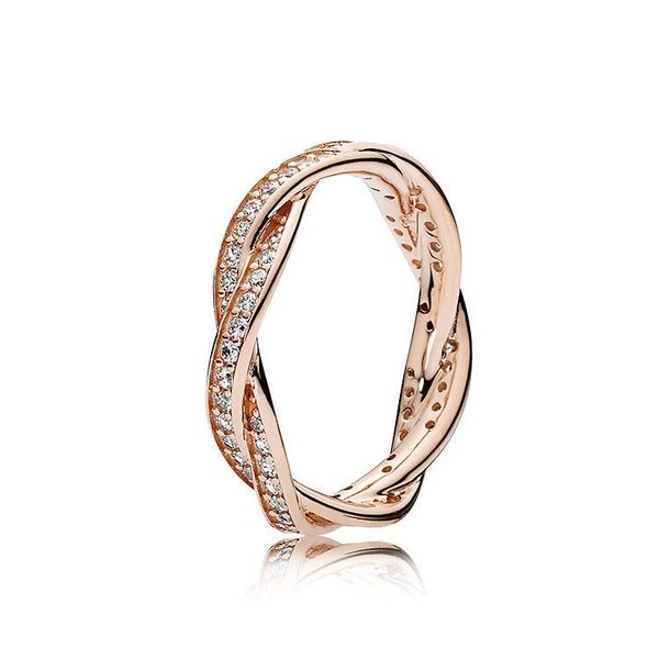 

925 sterling silver twist of fate stackable ring set original box for pandora women wedding cz diamond 18k rose gold ring