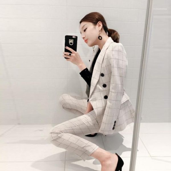 

women business suits 2018 cotton linen women's pants suit slim suit jackets office ladies formal pants work wear 2 piece set11, White;black