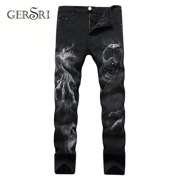 

gersri men jeans stretch ripped design print denim pants fashion skinny jeans for men plus size 28-42 long pants male, Blue