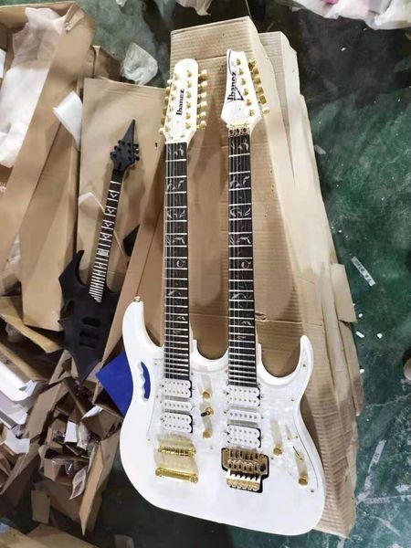 

wholesale doubleneck electric guitar, solid mahogany body with flame maple chrome hardware, delivery