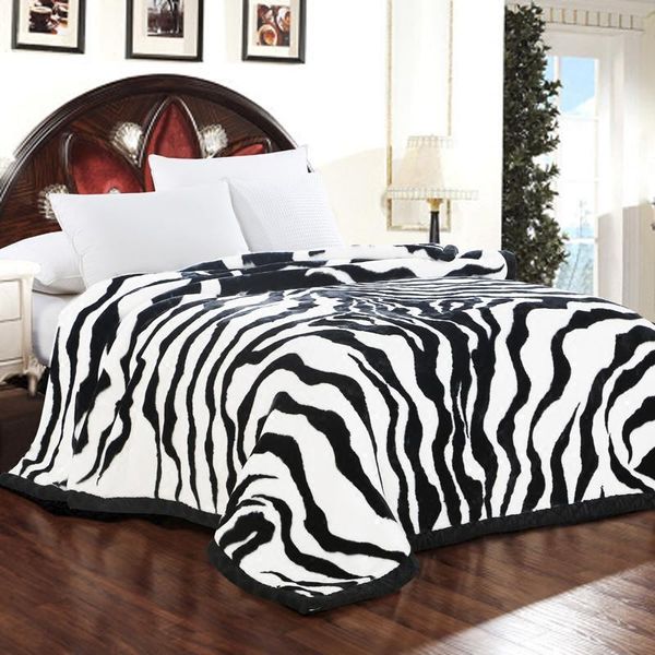 

luxury quality thick raschel mink blanket zebra skin pattern printed sofa throw twin queen size super soft warm bed blanket