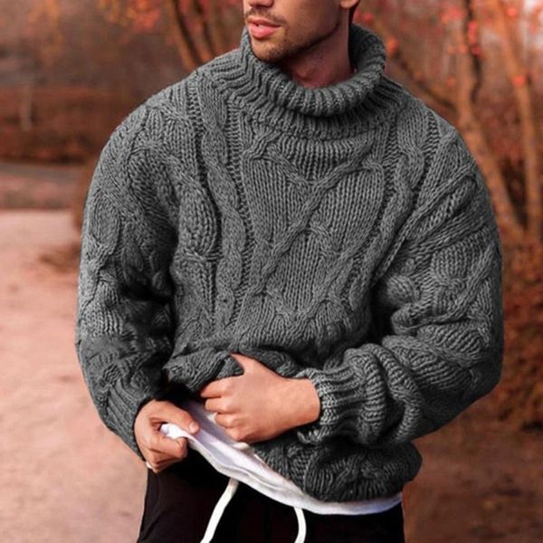 

2021 autumn men's pullover sweater casual soft and comfortable pullover sweater thick warm knitted cool men's turtleneck, White;black