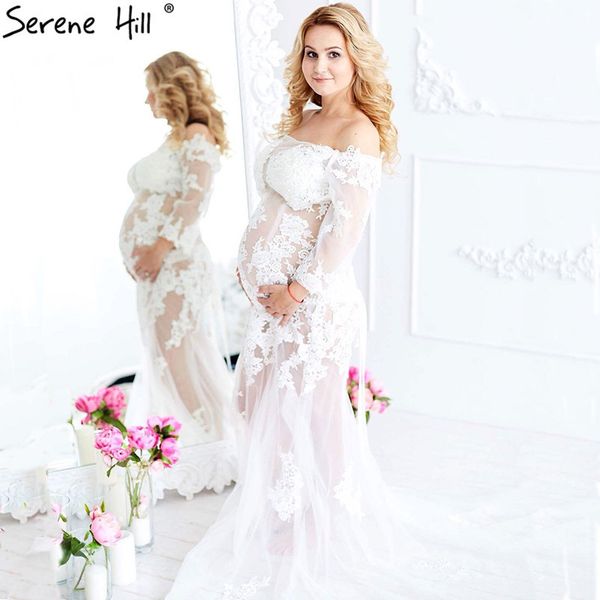 

off shoulder pregnant beach evening dress lace half sleeves evening party pgraphy dress 2020 serene hill lj201119, White;black