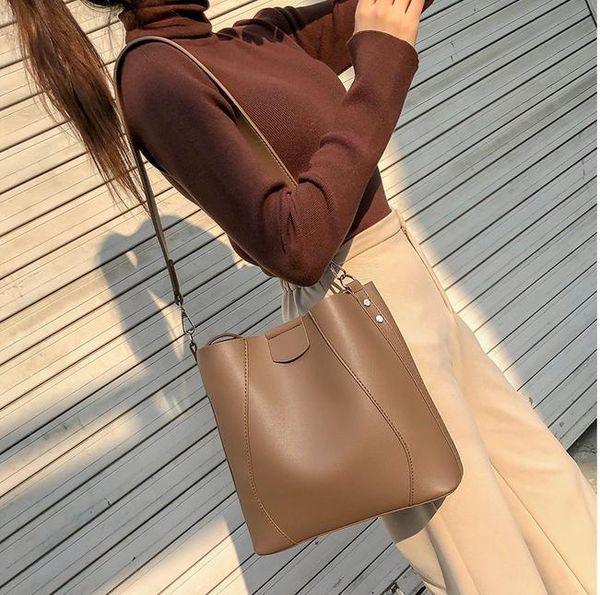 

korean style bucket bag for women shoulder bag pu leather handbag luxury designer female messenger bags lady totes bolsas black