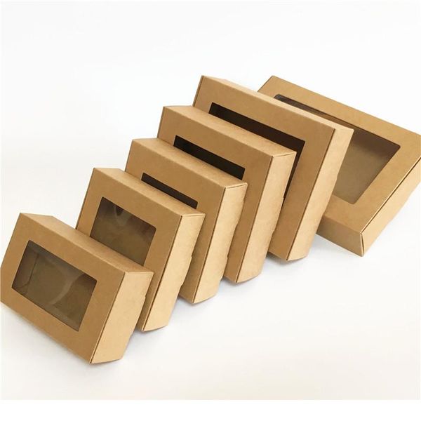 

10pcs/lot big window box and small paper kraft cardboard packing gift box handmade soap candy for wedding decorations jllpag